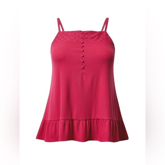 torrid Tops - Torrid Texture Knit Woven Eyelet‎ Square Neck Swing Tank top pink size 1X